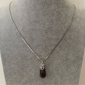 Artisan 925 Silver Smoky Quartz Tear Drop Medallion Metal Chain Necklace…